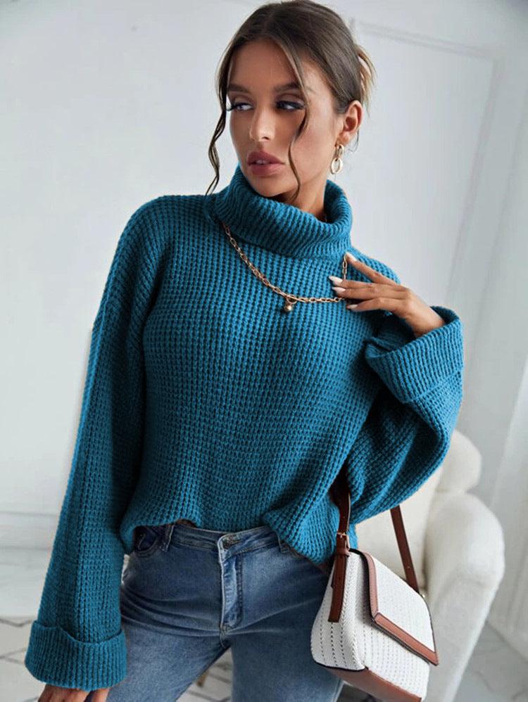 New Style High Collar Solid Color Slim Knit Sweater For Women - Cruish Home