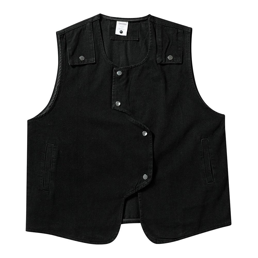 American Irregular Denim Black Men's Loose Casual Vest Summer Design Jacket - Cruish Home