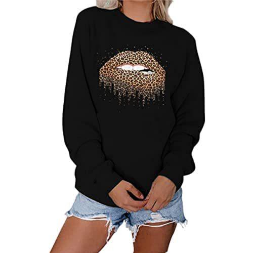 Leopard Print Lip Print Long Sleeve Women's Sweater - Cruish Home