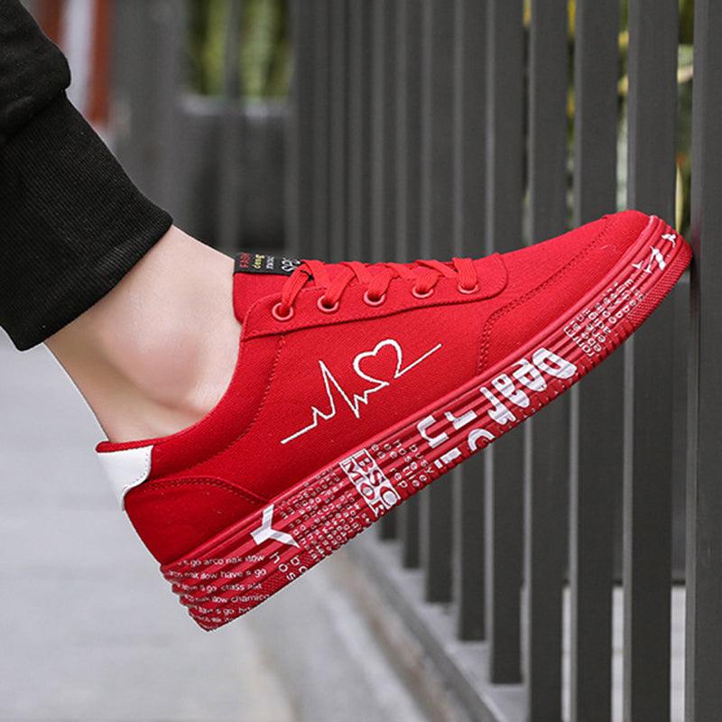 Love Print Canvas Shoes Women Men Flats Lace-up Casual Shoes Lover Sports Shoes Valentines Day - Cruish Home