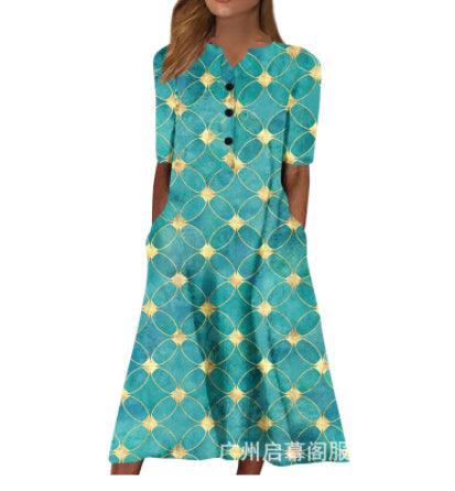 Women's Long Sleeve Long Printed Dress - Cruish Home