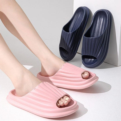 Home Slippers Women Men New Solid Striped Peep-toe Shoes House Floor Bathroom Slippers For Couple - Cruish Home