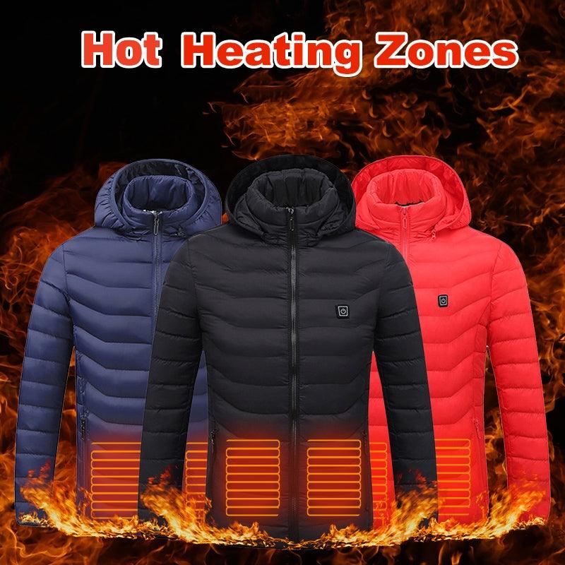 Men Heated Puffer Jacket Electric Heating Coat Insulated Hood Windbreaker - Cruish Home