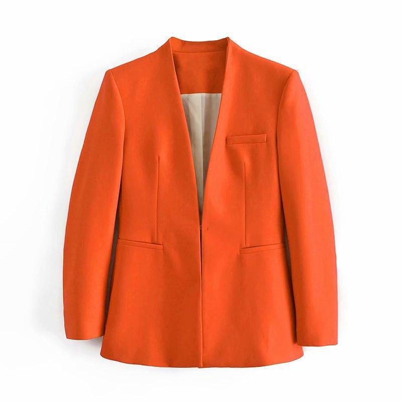 New Women's Suit Jacket Without Lapel Solid Color Long-sleeved Collar Pants - Cruish Home