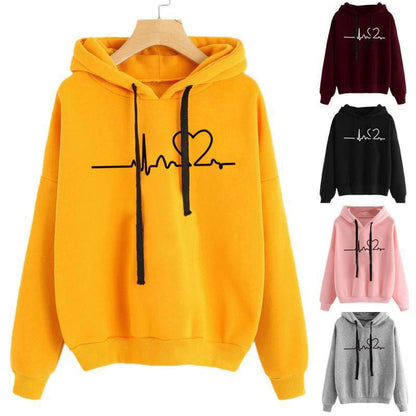 Hooded Sweatshirt Women's Long Sleeve Top Heartbeat - Cruish Home