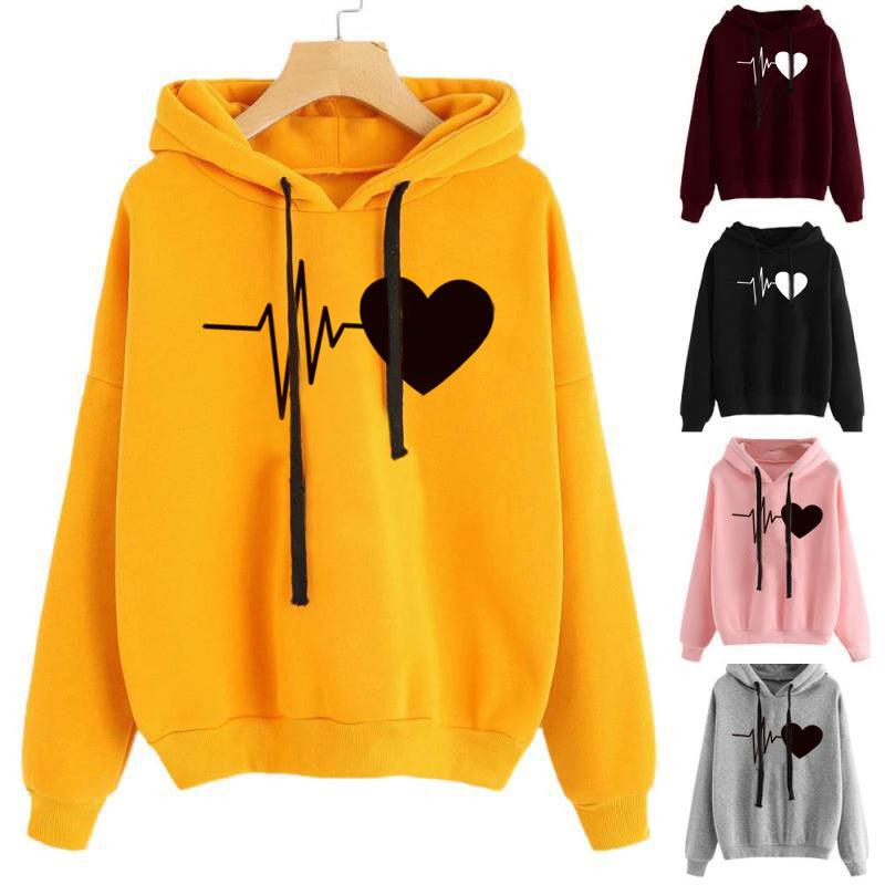 Heart Print Streetwear Hoodies Women Sweatshirt Spring Autumn Long Sleeve Hoodie Clothes - Cruish Home