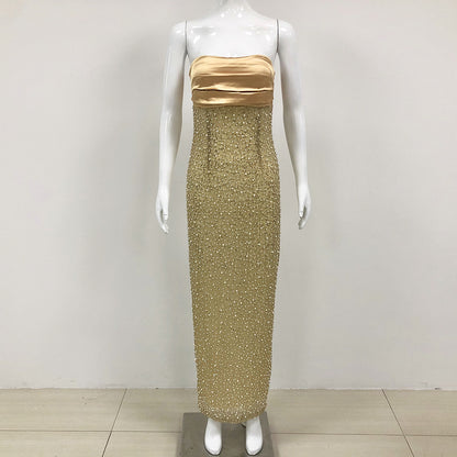 Elegant Sequins Beads Light Luxury Sleeveless Tube Top Dress