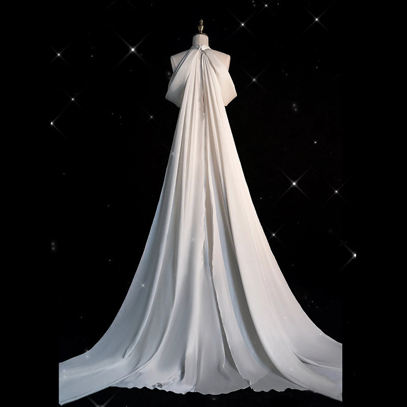 Halter Light Wedding Dress Satin Simple Trailing Fishtail Gown