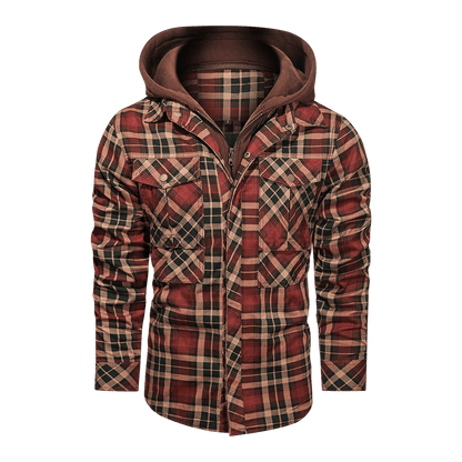 Men Long-sleeved Plaid Jacket Regular Fit Fleece Detachable Hoodies Jackets - Cruish Home