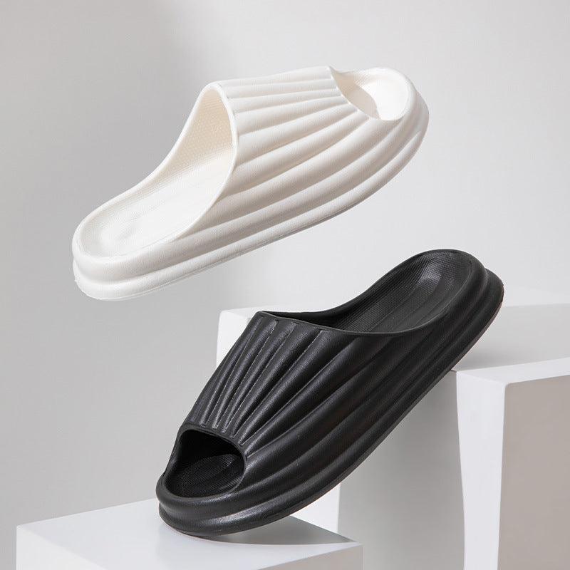 Home Slippers Women Men New Solid Striped Peep-toe Shoes House Floor Bathroom Slippers For Couple - Cruish Home