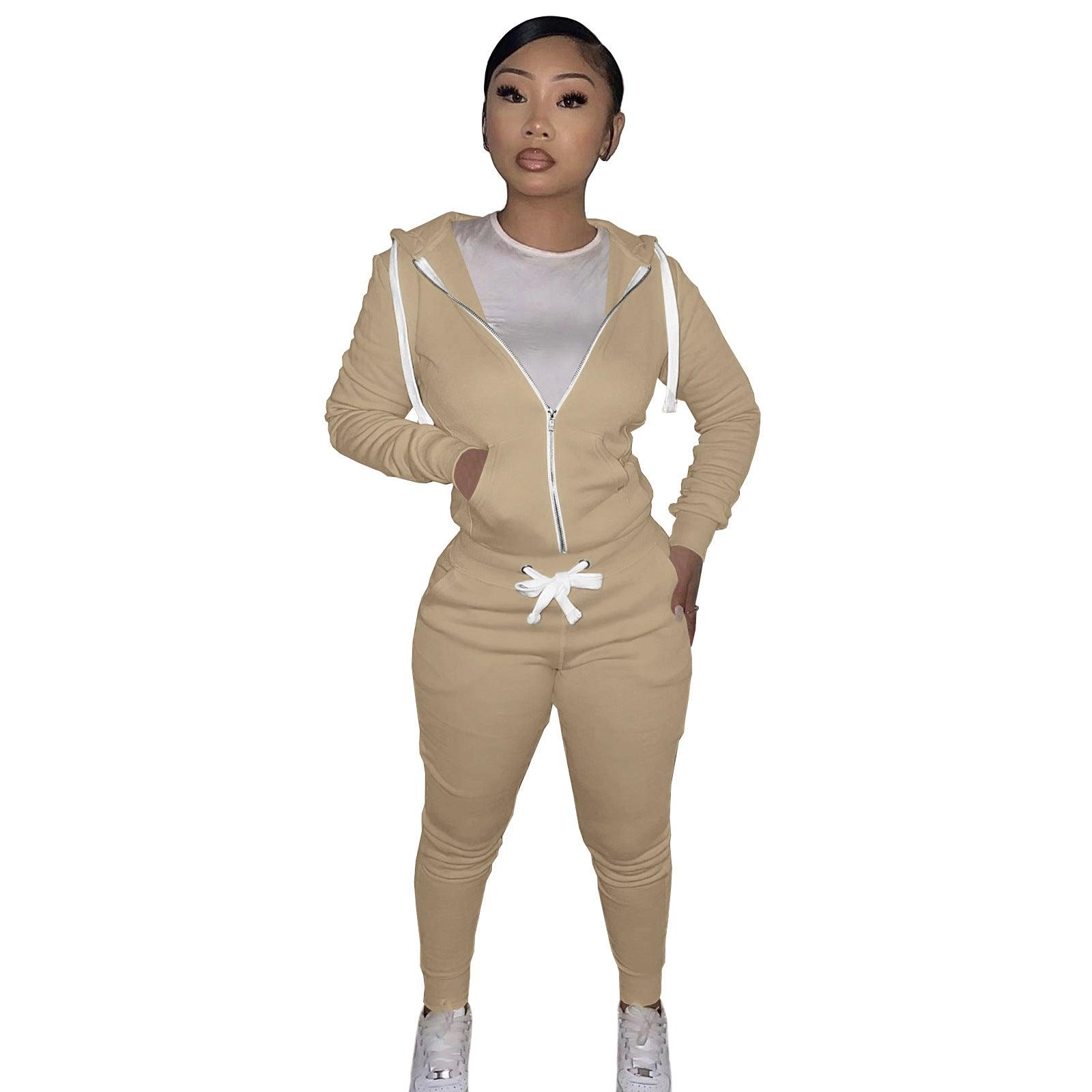 Autumn Winter Women's Cotton Hoodie Tight Two-piece Suit - Cruish Home