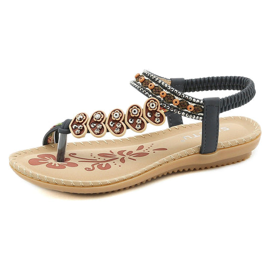 Retro Rhinestone Plus Size Flip Flops Beach Sandals Flats - Cruish Home