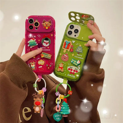 Xmas Santa Claus Cute Elk Hat Pendant Flip Christmas Phone Case For I Phone 15 14 13 12 11 Pro Max Pro Silicone Protection Cover - Cruish Home