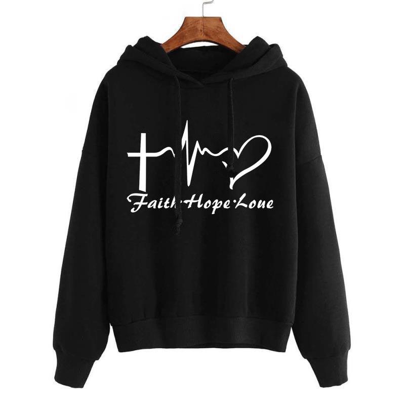 Heart Print Hoodie Sweatshirt Pullover Tops Women Long Sleeve Sports Clothes - Cruish Home