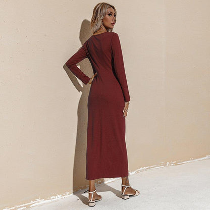 Solid Color Long-sleeved Dress Was Thin Long Skirt - Cruish Home