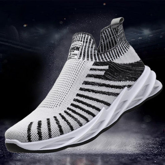 Sock Mesh Shoes Men Stripe Sneakers Lightweight Breathable Flat Shoes - Cruish Home