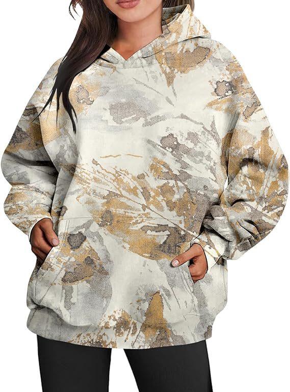 Women's Camouflage Hoodie Maple Leaf Print Oversized Sports Hoodie - Cruish Home