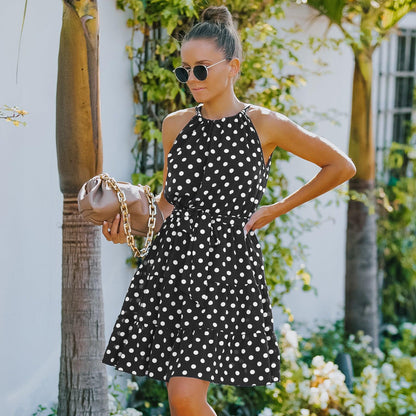 Women's Round Neck Sleeveless Chiffon Polka Dot Dress - Cruish Home