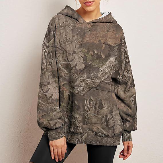 Women's Camouflage Hoodie Maple Leaf Print Oversized Sports Hoodie - Cruish Home