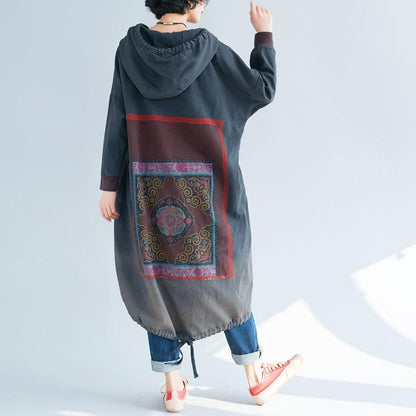 Hooded Sweater Loose Printed Long Dress Gradient Color - Cruish Home