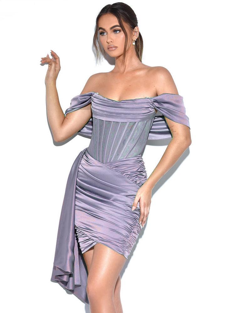 Women's Strapless Pleated Satin Dress - Cruish Home