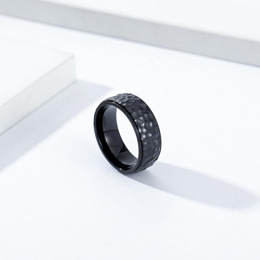 Handmade Beating Pattern Moon Pit Titanium Steel Ring - Cruish Home