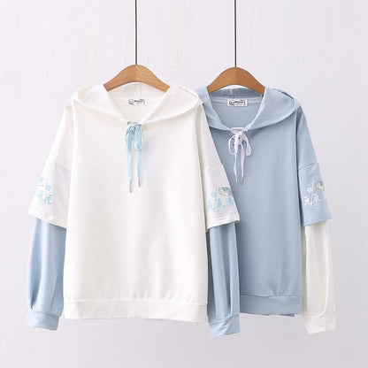 Printed Sleeves Hooded Splicing Pullover Hoodie For Women - Cruish Home