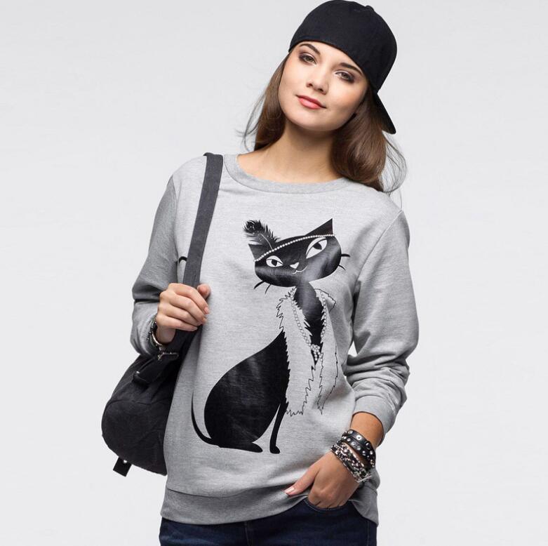 Fashion Women Cotton Cat Long Sleeve Loose Hoodie Sweatshirt - Cruish Home