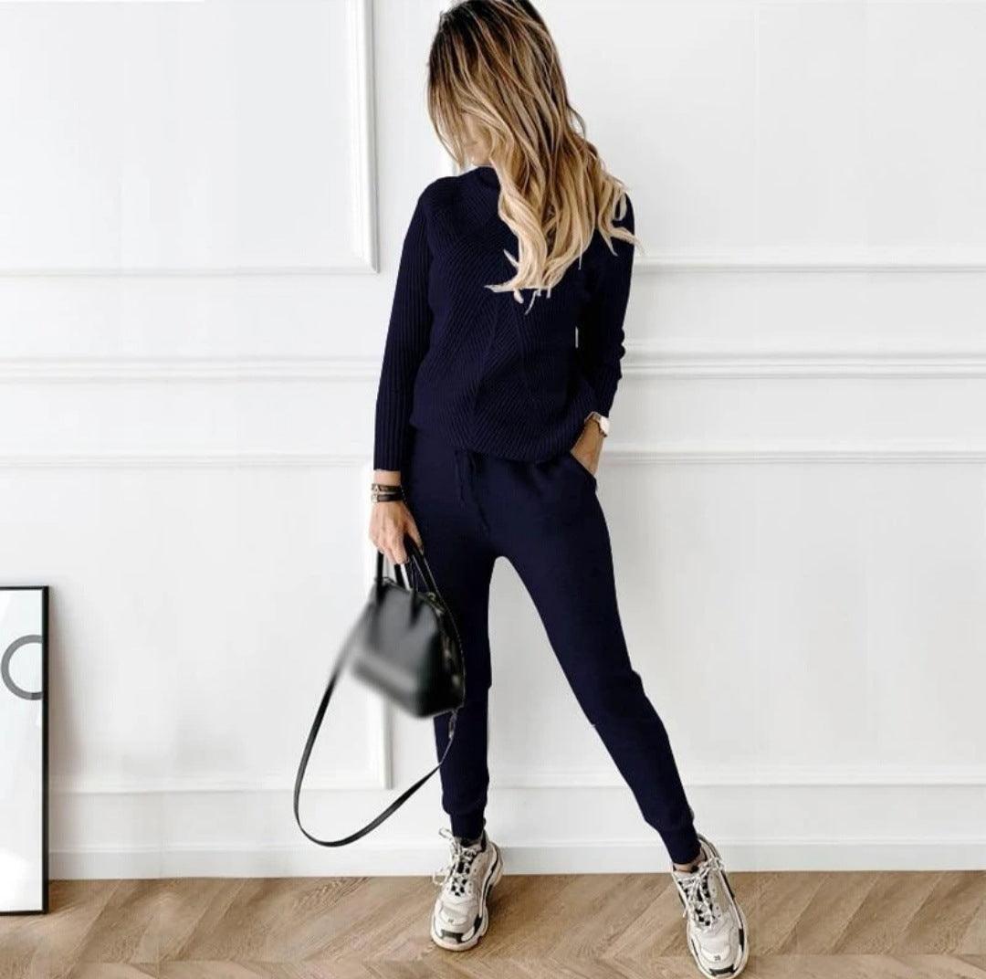 Turtleneck solid color sweater suit women - Cruish Home