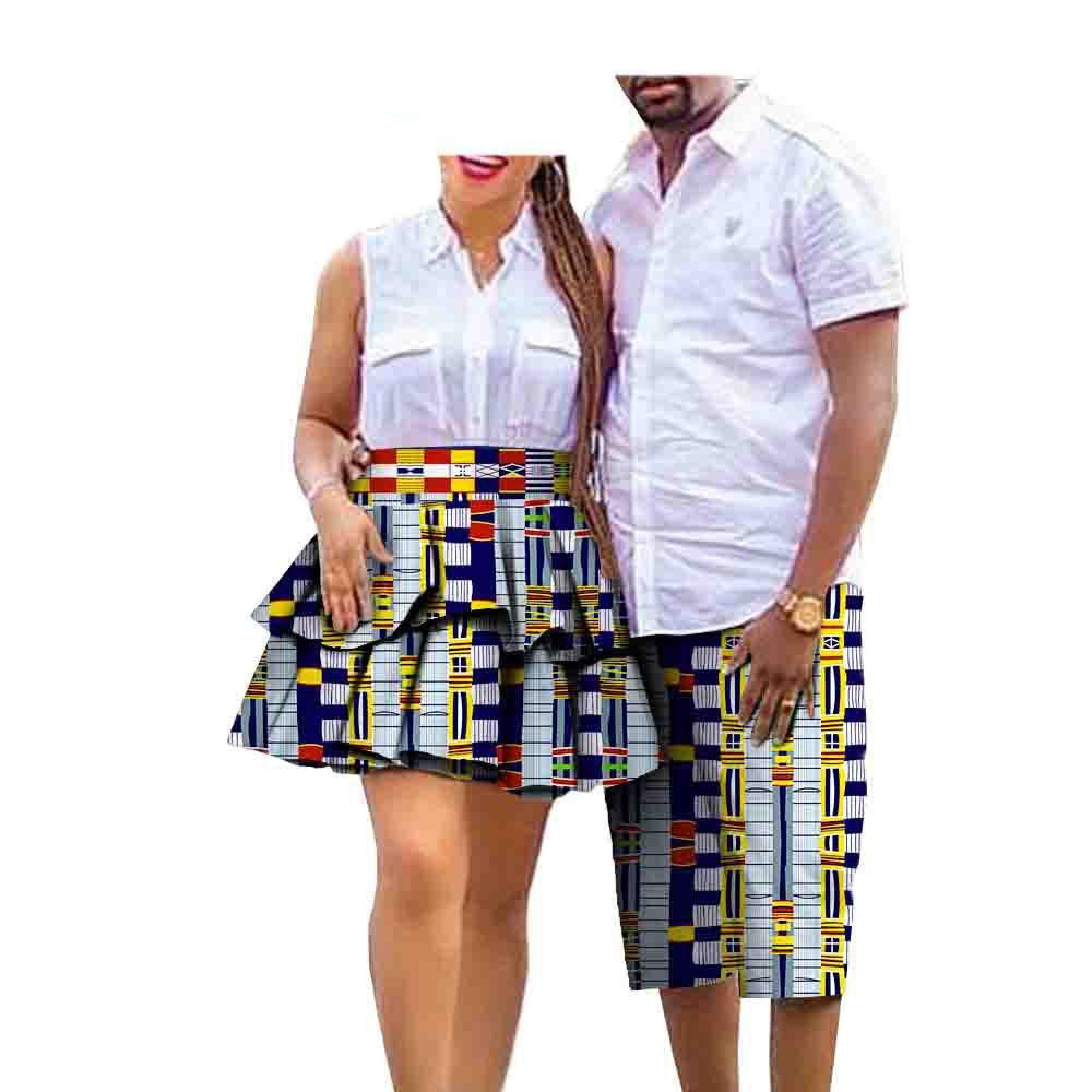 African Print Batik Cotton Couple Suit Ladies Skirt Men's Shorts - Cruish Home