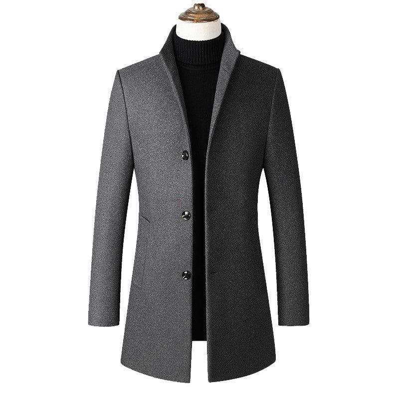 Mid-length Single-breasted Dtand-collar Woolen Trench Coat - Cruish Home