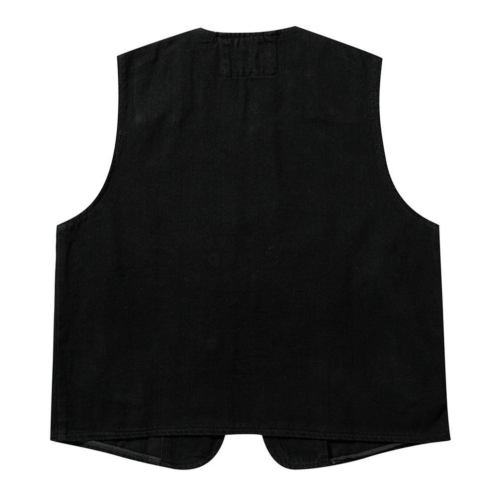 American Irregular Denim Black Men's Loose Casual Vest Summer Design Jacket - Cruish Home