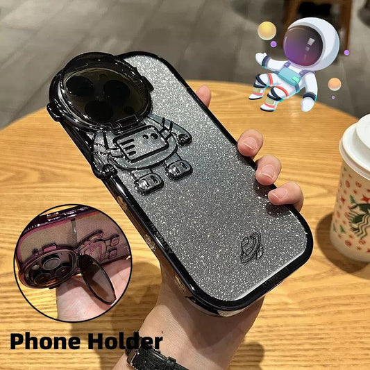 Glitter Astronaut Camera Stand Phone Case For IPhone 14 13 12 11 Pro Max XR 14 Plus Invisible Lens Bracket Plating Soft Cover - Cruish Home