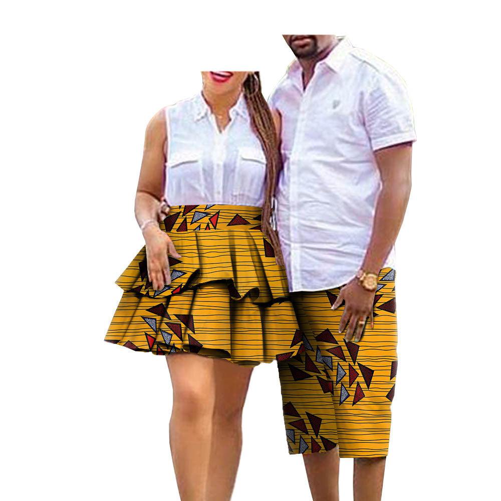 African Print Batik Cotton Couple Suit Ladies Skirt Men's Shorts - Cruish Home