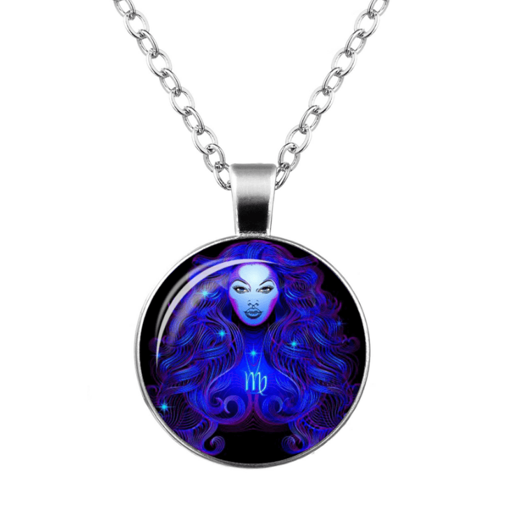 Twelve Constellation Time Gemstone Glass Pendant Necklace - Cruish Home