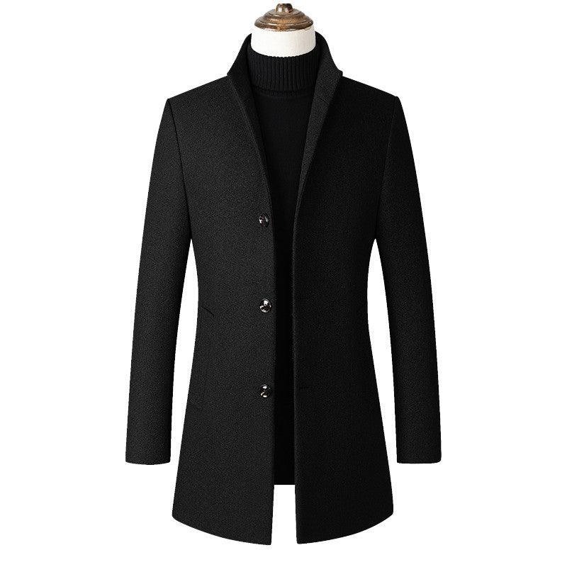 Mid-length Single-breasted Dtand-collar Woolen Trench Coat - Cruish Home