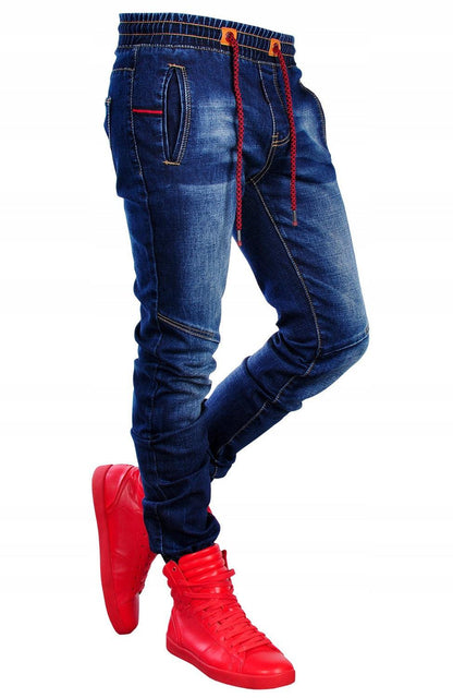 Men's jeans new elastic elastic waist casual blue trousers - Cruish Home