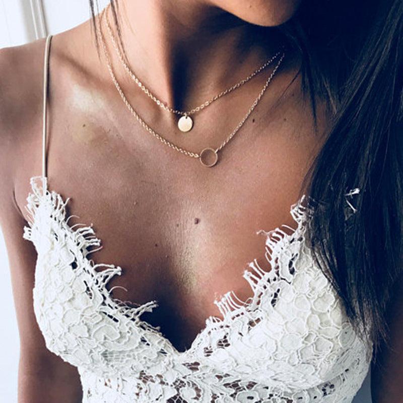 New Summer Multi Layer Sequined Choker Necklace For Women Gold Color Double Layer Round Pendant Necklace Fashion Jewelry - Cruish Home