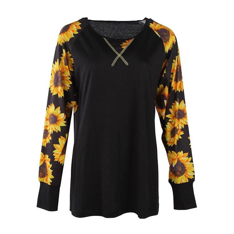 Printed T-shirt Sunflower Long Sleeve Top Leopard Camouflage Long Sleeve - Cruish Home