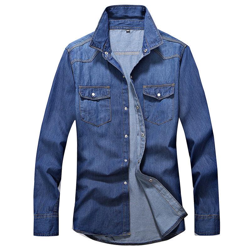 Men's Slim Fit Denim Long Sleeve Shirt - Cruish Home