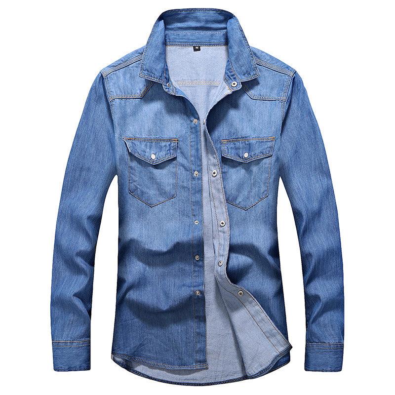 Men's Slim Fit Denim Long Sleeve Shirt - Cruish Home