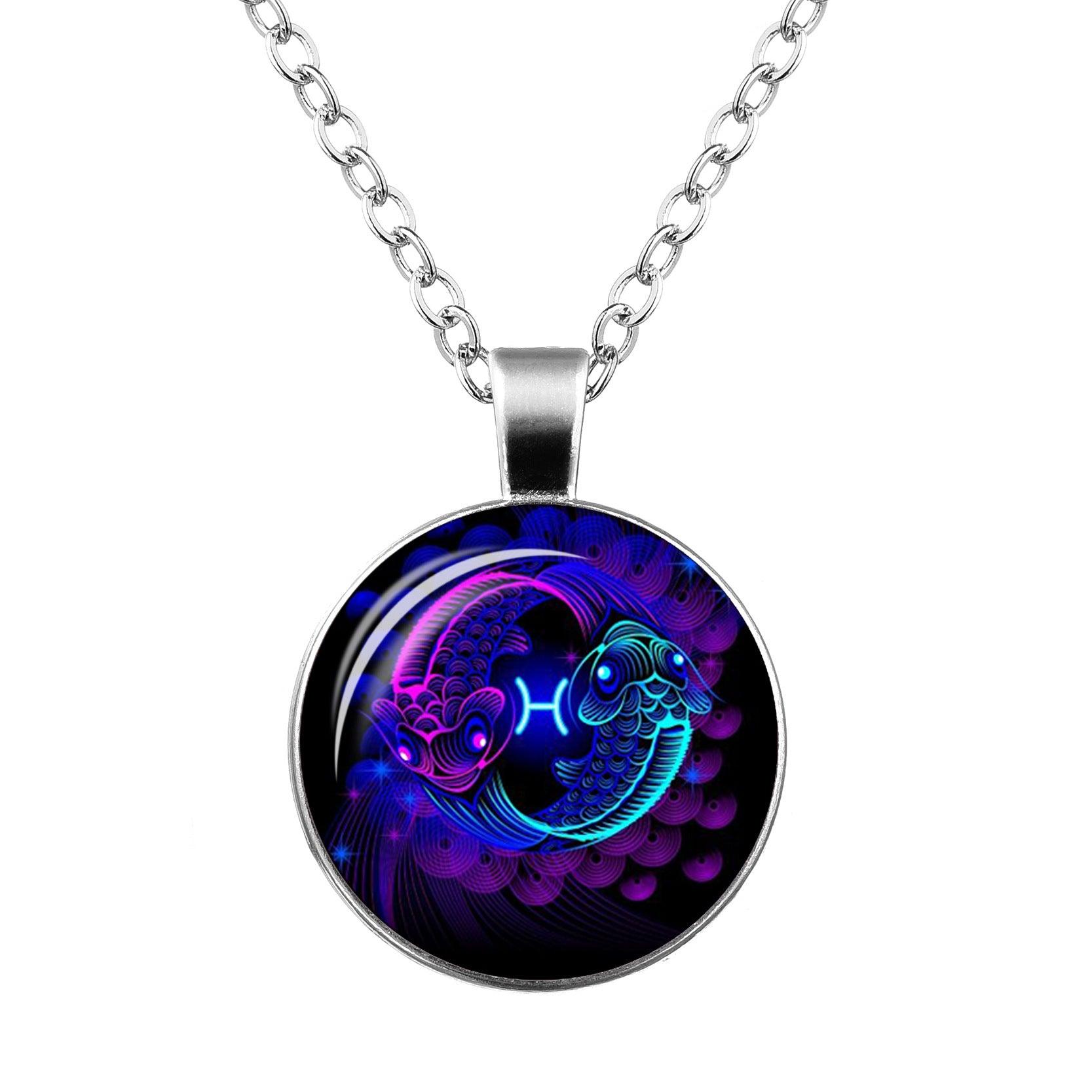 Twelve Constellation Time Gemstone Glass Pendant Necklace - Cruish Home