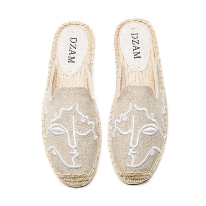 Straw flat embroidered sandals and slippers - Cruish Home