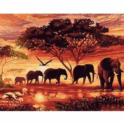 CHENISTORY Sunset Elephants Animals DIY Painting By Numbers Modern Wall Art Hand Painted Acrylic Picture For Home Decor - Cruish Home