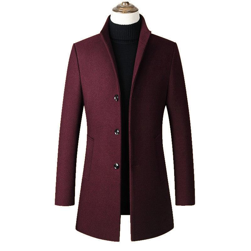 Mid-length Single-breasted Dtand-collar Woolen Trench Coat - Cruish Home