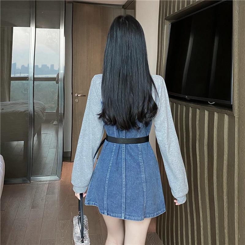 Long sleeve Denim Dress With Waist And Temperament - Cruish Home