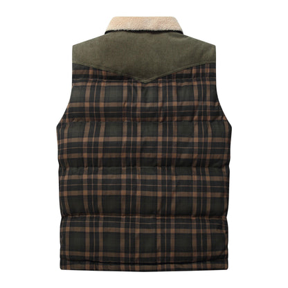 Men Neck Collar Warm Plaid Vest - Cruish Home