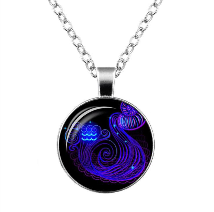 Twelve Constellation Time Gemstone Glass Pendant Necklace - Cruish Home