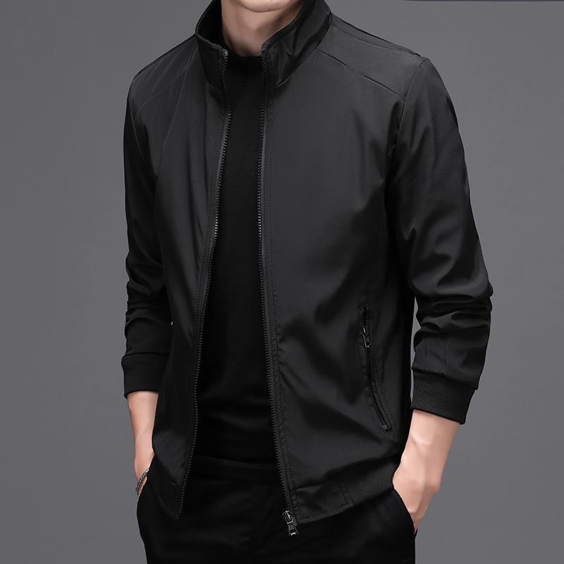 Men's Fleece-lined Solid Color Autumn Stand Collar Jacket Business Casual Jacket - Cruish Home