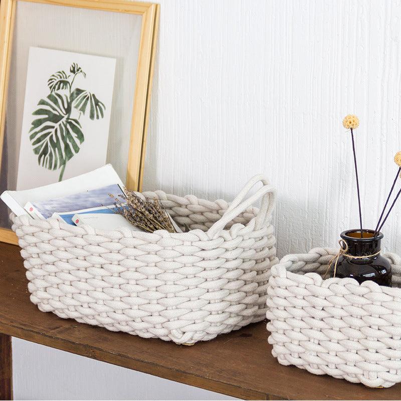 Nordic Wind Hand-woven Thick Cotton Rope Storage Box Simple Storage Basket - Cruish Home